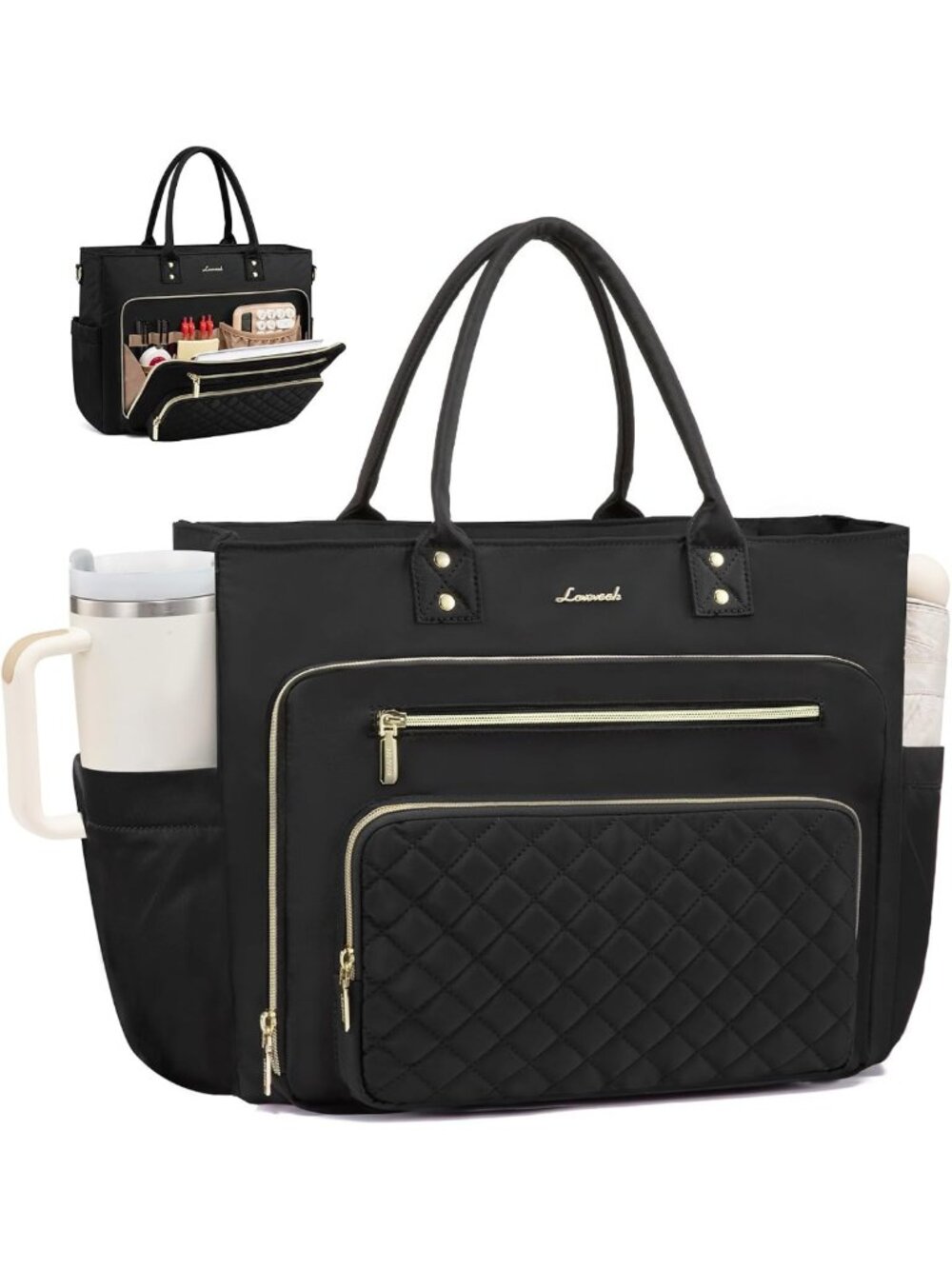 Stylish Teacher Tote Bag for Women | Laptop & Work Tote with Cup Holder, Large